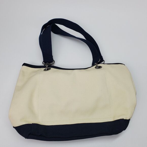 Canvas Crew by Thirty One Purse Handbag Cream Navy Blue Hand Bag Tote - Picture 3 of 11